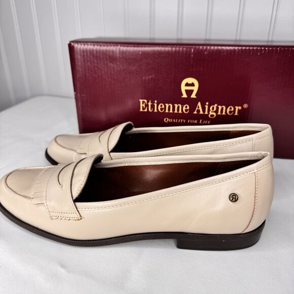 Etienne Aigner Sz 7.5 M Buckingham Leala Alabaster Leather SlipOn Penny Loafer - Picture 8 of 11